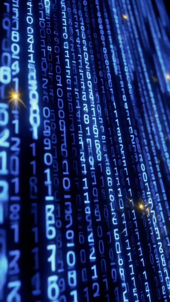Abstract Digital Background with Falling Blue Binary Code