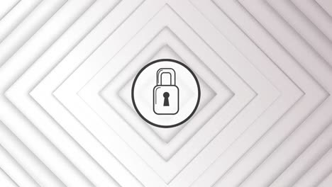 animación del icono del candado sobre los cuadrados en el espacio digital blanco