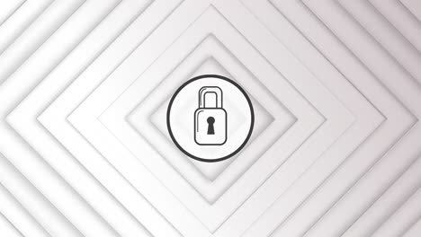 animation of padlock icon over squares in white digital space