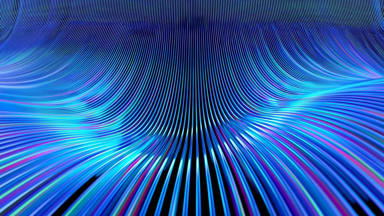 Abstract Blue Neon Tunnel Motion With Flowing Luminous Lines And Undulating Waveforms, Futuristic Digital