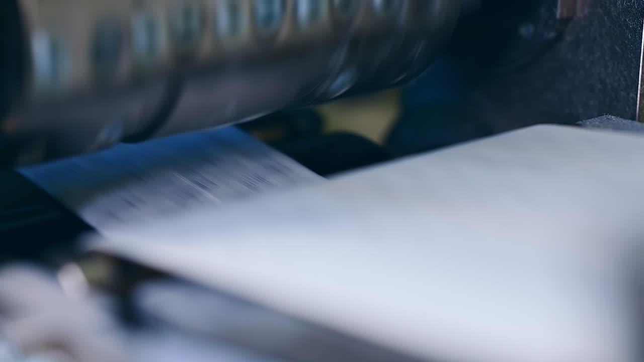 Automated production of nappies at the enterprise. Fast rotating shaft of the conveyor line with fiber for diapers. Close up.