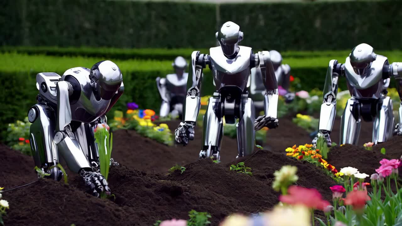 robots cultivando en un jardín