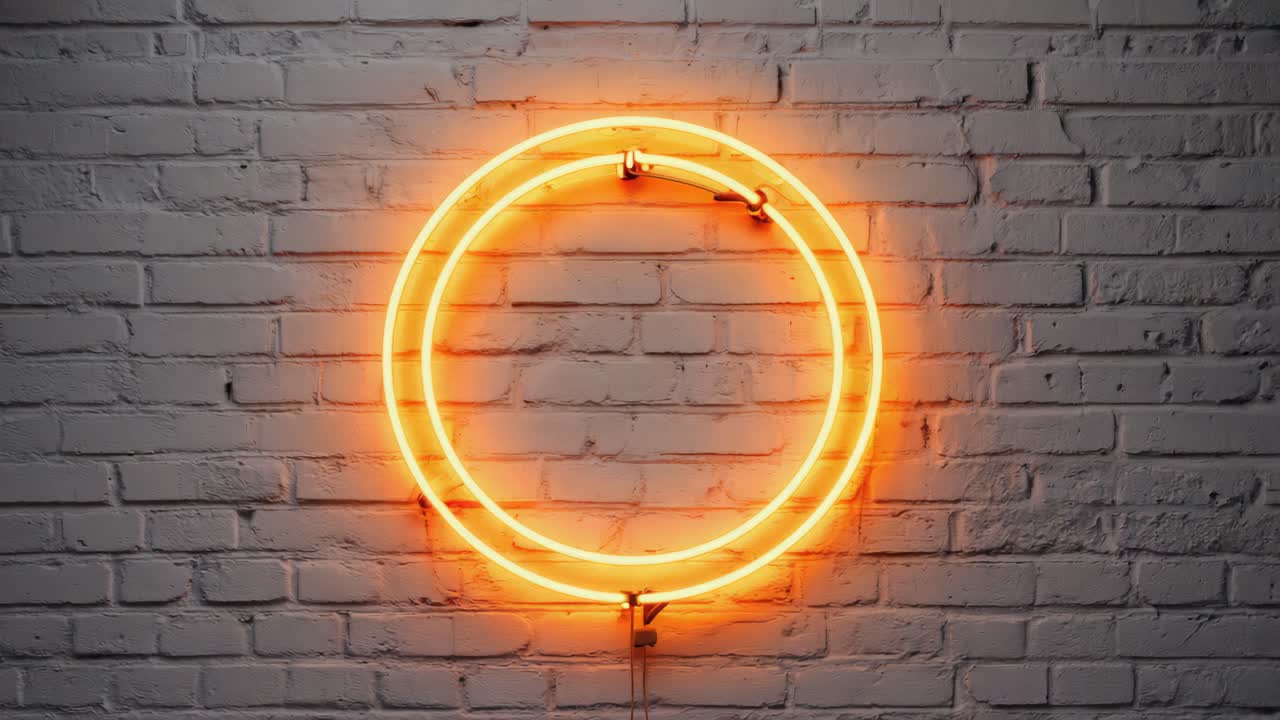 Orange Neon Circle on Brick Wall