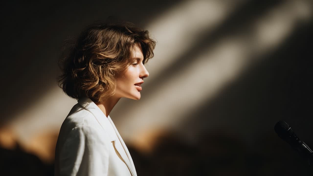 A Captivating Moment: A Thoughtful Woman in Profile Engaged in Deep Reflection Amidst Artistic Light and Shadows