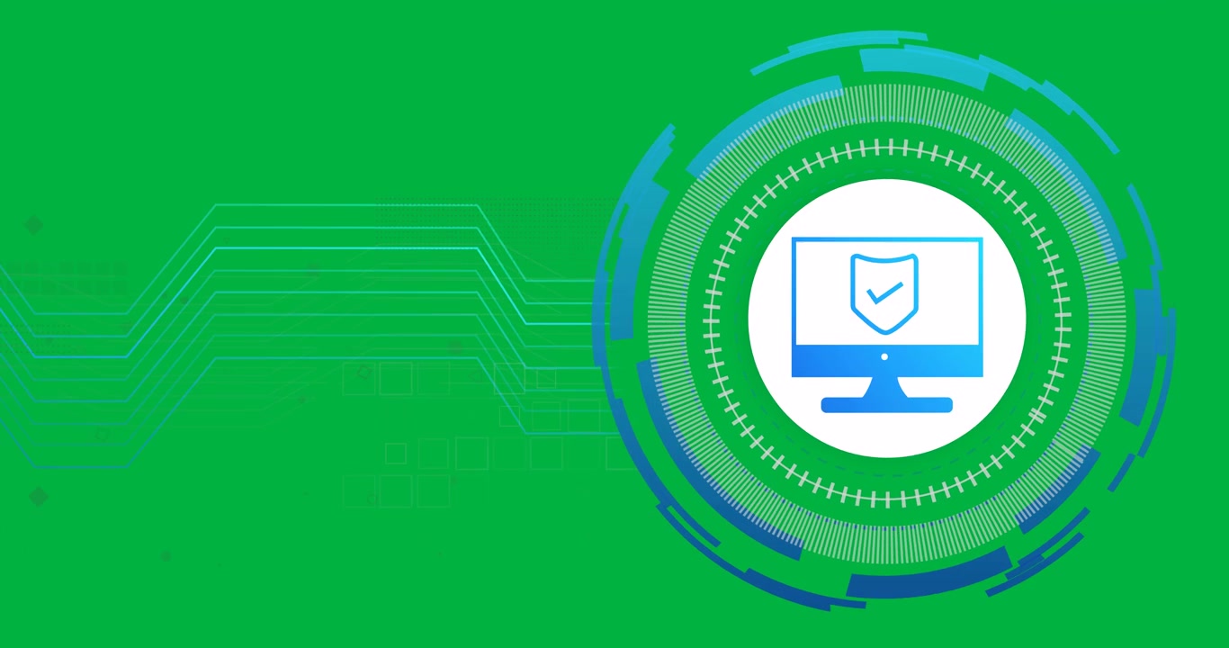 Animation of scope scanning with shield and computer icon over transparent background