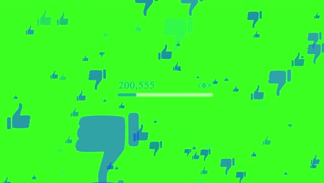 gustos siendo contados con iconos de pulgar hacia arriba en una página de red social. pantalla verde y fondo verde.