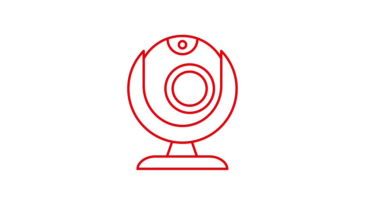 Disegno animato in stile line art rosso di un'icona webcam.