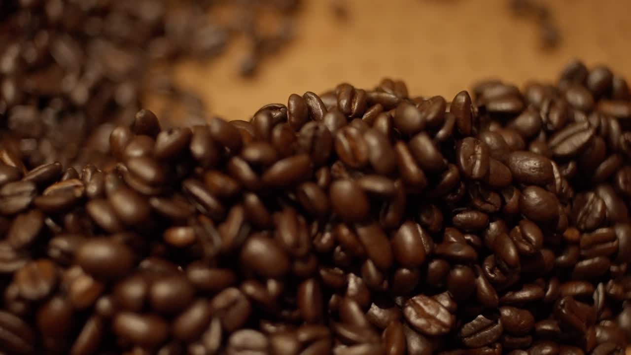 SLOW MOTION TRACKING SHOT OF COFFEE BEANS AT A COFFEE SHOP