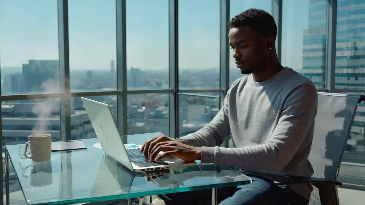 Man working on laptop in modern office