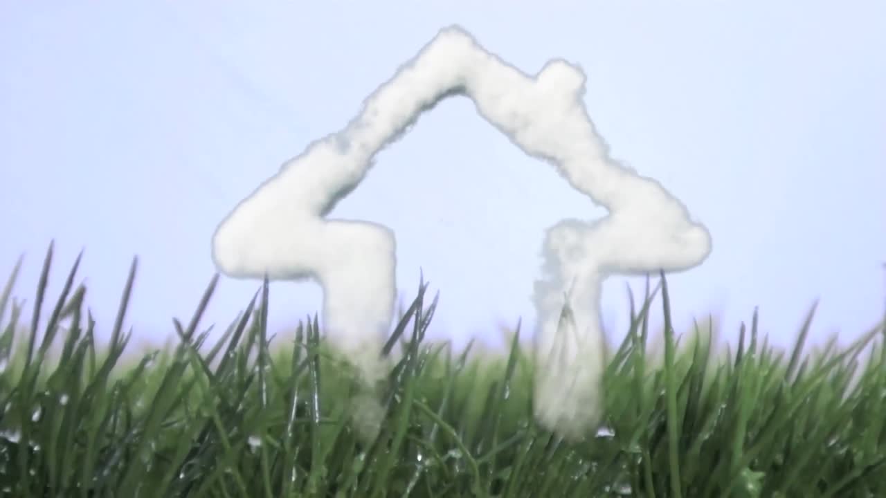 잔디와 파란 하늘에 있는 꿈의 집