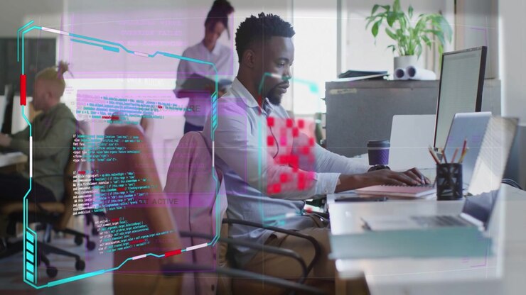 Vertical video: HUD appearing, dev typing while AR grid scanning chest, enabling live code analysis