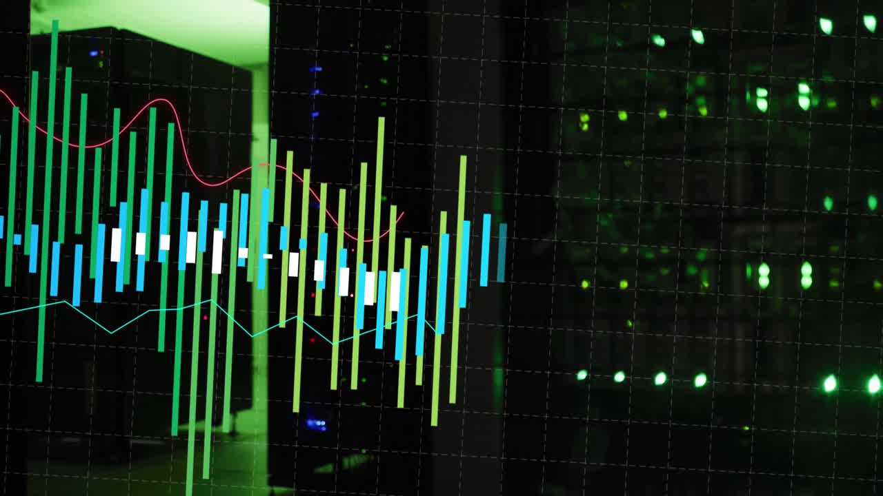 Animation of data processing against computer server room