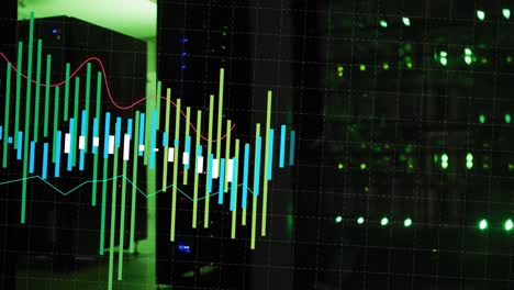 animación del procesamiento de datos contra la sala de servidores de computadoras