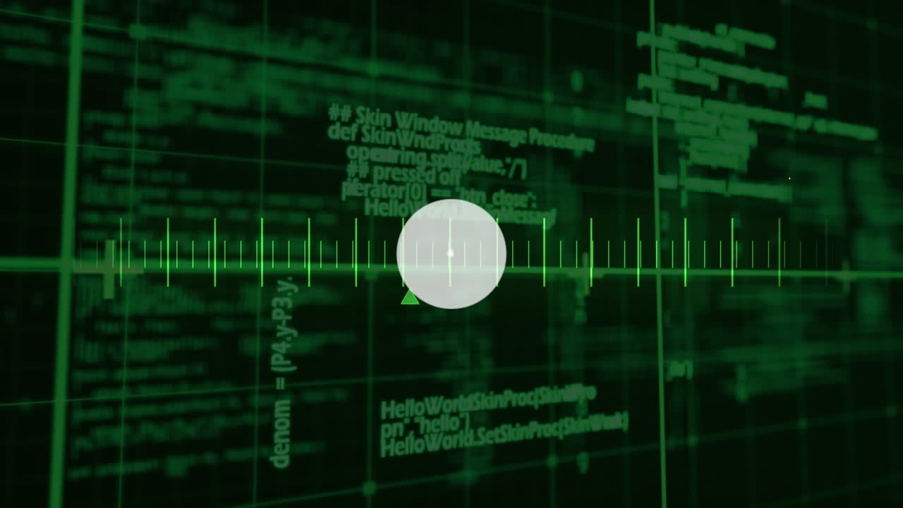 Animation of network of profile icons and scale over data processing against black background