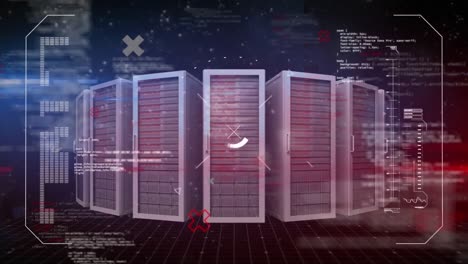 animazione dell'elaborazione dei dati e scansione dell'ambito sulla sala server