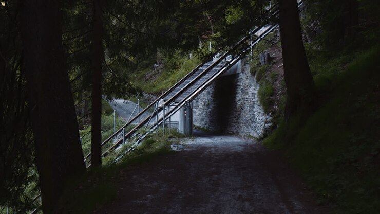 Dolly View Towards Funicular Lift Railway Facilities on