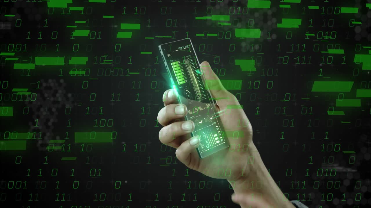 animación del procesamiento de datos a mano con pantallas digitales