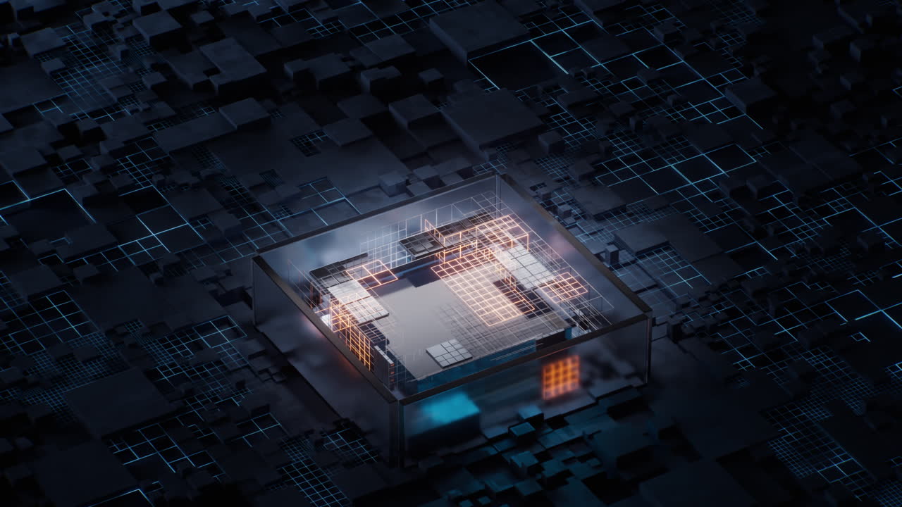 Technology circuit board and core, 3d rendering.