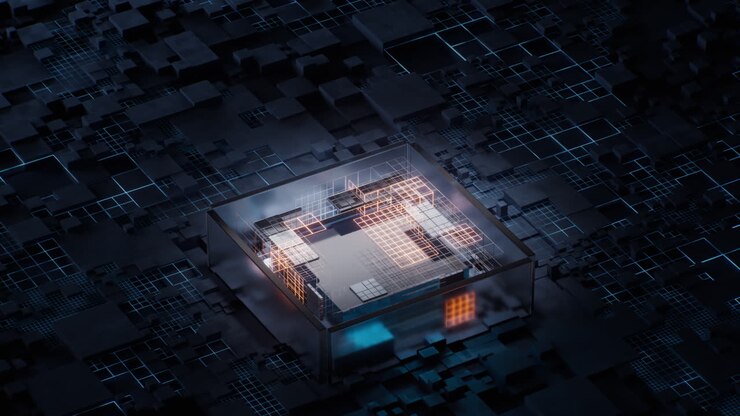 Technology circuit board and core, 3d rendering.