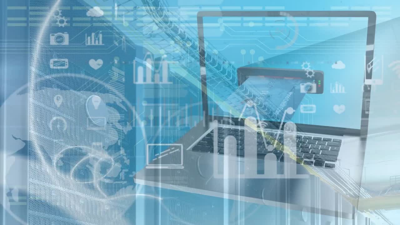 노트북을 통해 데이터 처리의 애니메이션