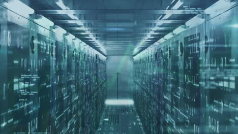 animación del procesamiento de datos y codificación binaria en la sala del servidor