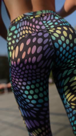 woman in colorful patterned leggings