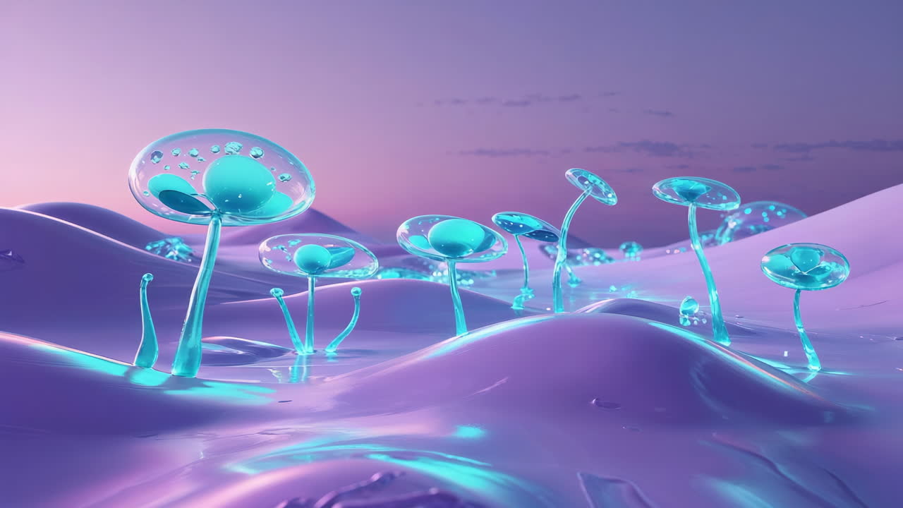 Ethereal Alien Landscape with Glowing Teal Flora
