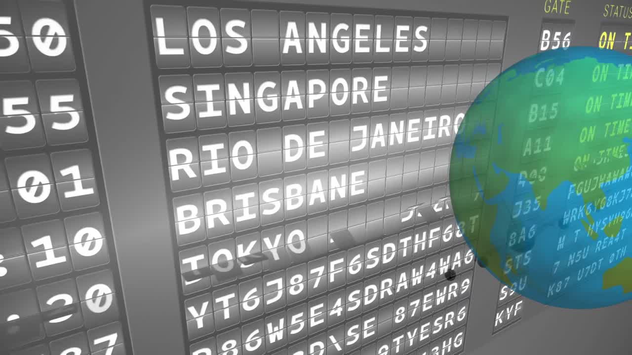 tablero de horario de salida del aeropuerto y un globo