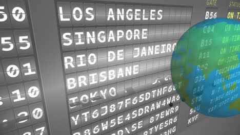 Airport-departure-schedule-board-and-a-globe