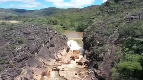 Aerial-drone-view-of-Water-flowing-from-the-dam-channel