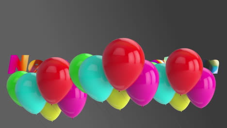 una animación digital de un nuevo texto de colección colorido en un fondo gris