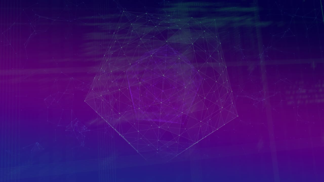 Animation of network of connections with icons and globe on blue background