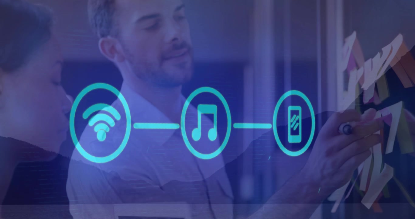 Animazione di connessioni con icone e elaborazione dati su professionisti
