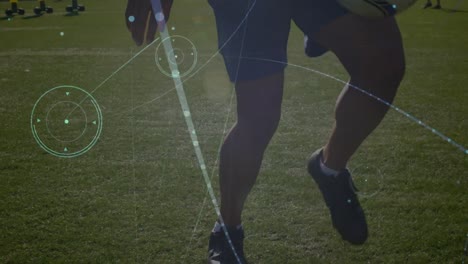 Animation-of-network-of-connections-over-football-players-practicing-on-football-field