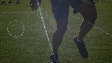 animación de la red de conexiones sobre jugadores de fútbol que practican en el campo de fútbol