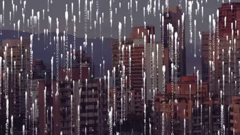 animation of binary coding over cityscape