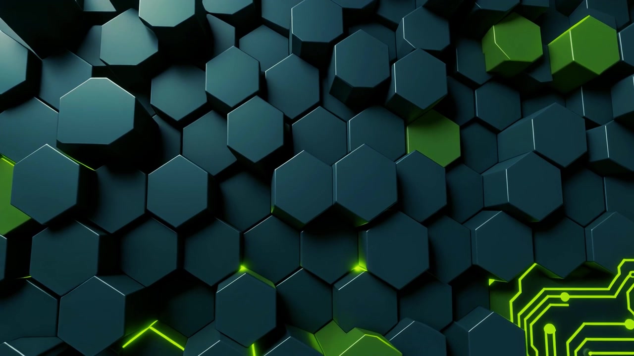 Futuristic Hexagon Pattern with Glowing Green Circuit Board