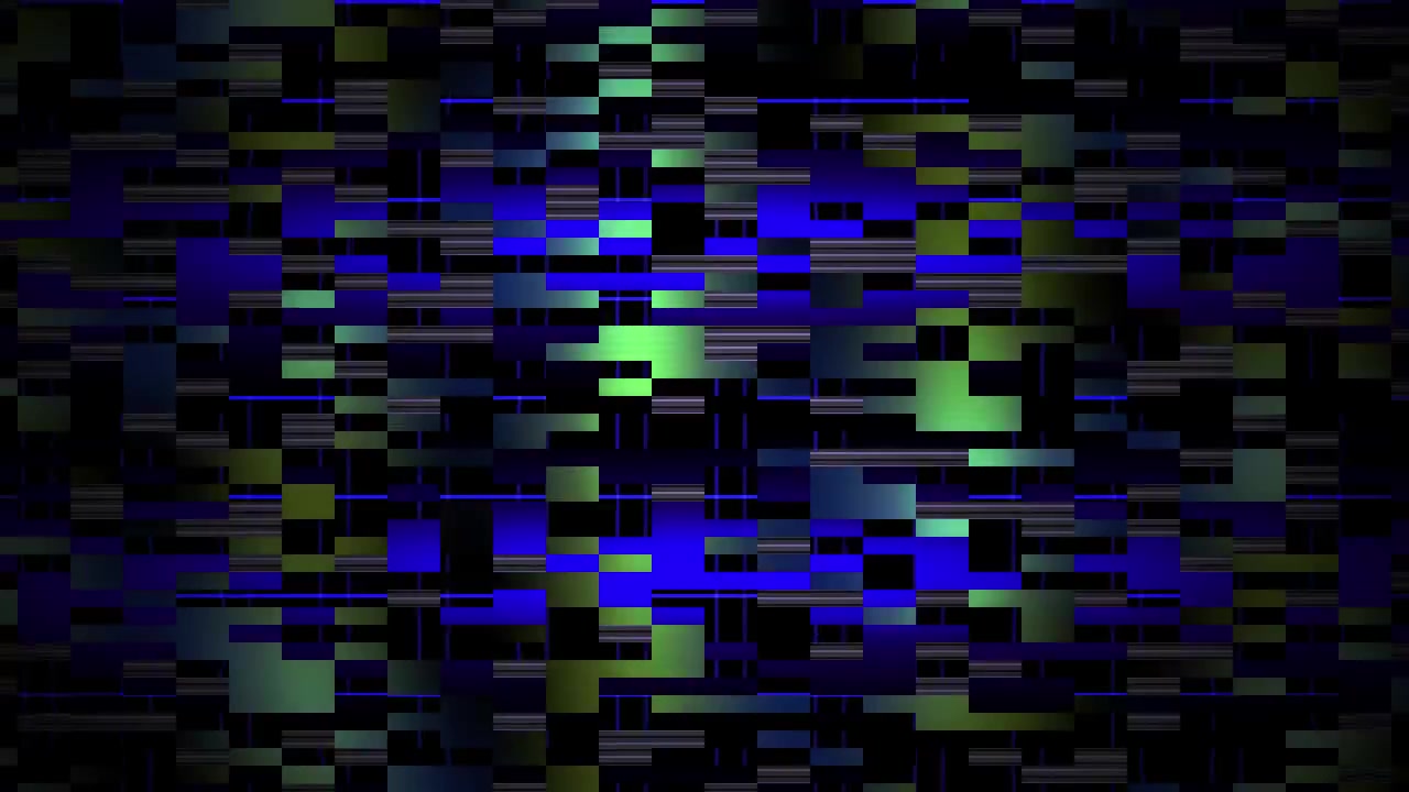 Sfondo digitale glitch astratto con rettangoli blu e verdi in movimento
