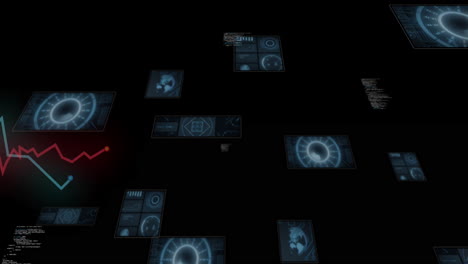 animation of futuristic data panels and graphs on digital interface background