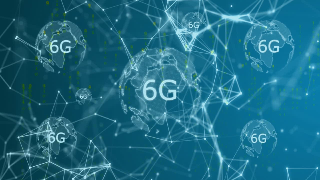 Animation of 6G technology with global networks and digital connections