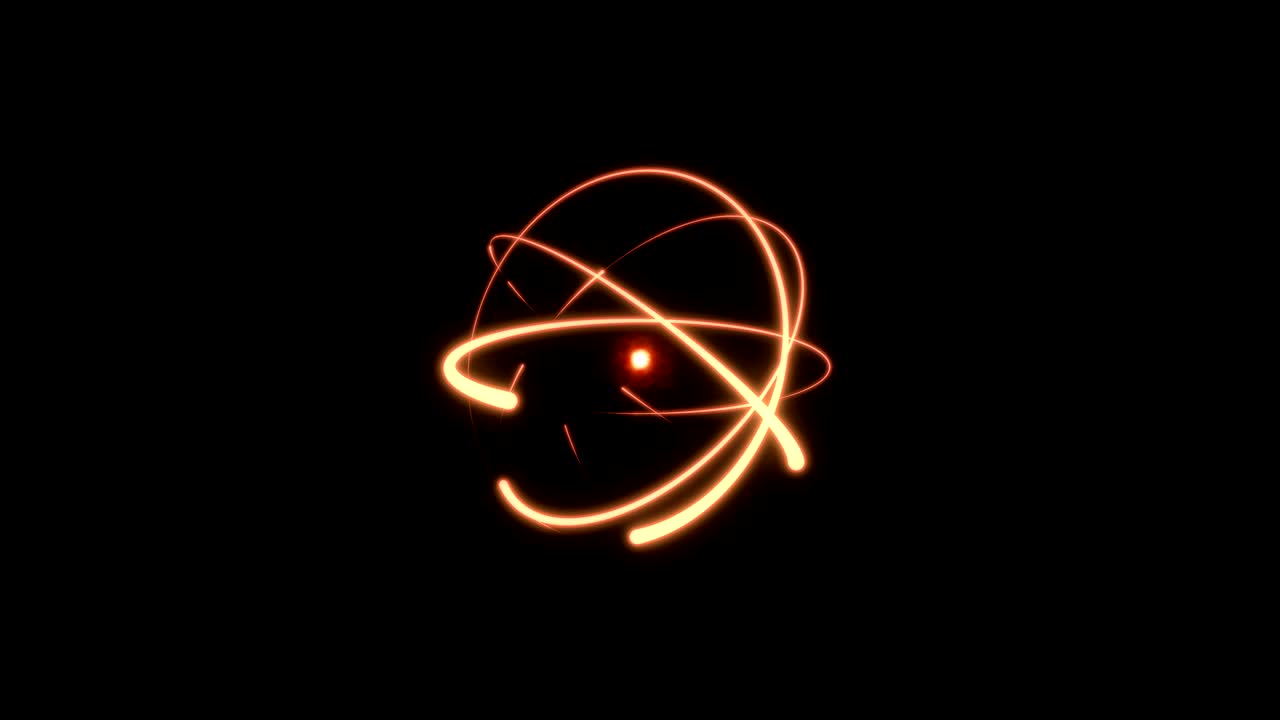 Fiery atom circle magic shiny rotation around the core on a black background