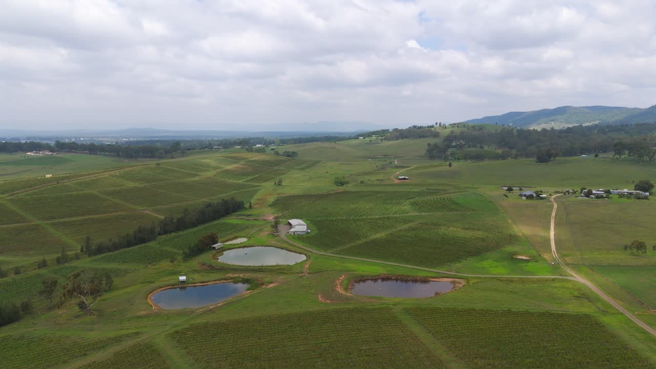 Bird's-eye view of the vast vineyards in Australia's Hunter Valley wine region.