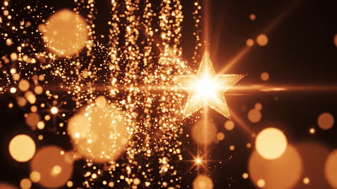 Un viaggio affascinante attraverso particelle dorate scintillanti: una festa visiva di luce, movimento e incanto catturata in due fotogrammi