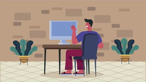 young man working in desktop animation