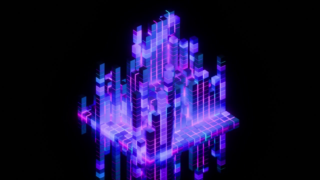 Abstract 3D digital data visualization with neon glowing bars