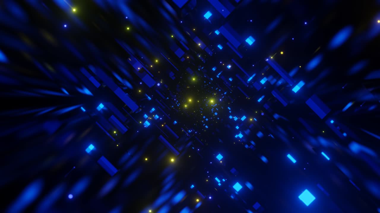 데이터 흐름: 빅데이터 또는 블록체인 디지털 공간: 하이테크 미래 환경 또는 네온 터널, 복잡한 공상과학 구조를 통해 날아가는 것; 4k에서 3d 원활한 배경; 정보 흐름 개념; 구체