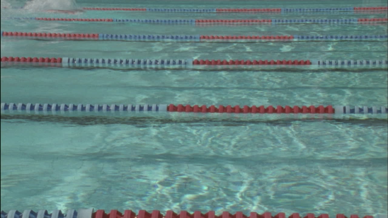 Des nageurs masculins s'affrontent dans une course de style papillon dans une piscine