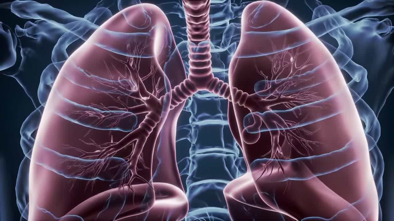 Detailed Visualization of Human Lungs Representing the Complex Anatomy and Functionality of the Respiratory System with Highlighted Bronchi and Alveoli Structures