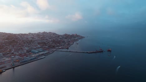 panoramic view of industrial port in coquimbo region, south america