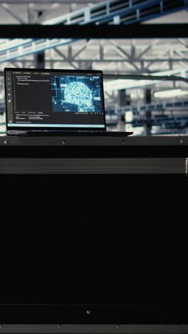vertical video ai coding script powering neural networks running on laptop in server room